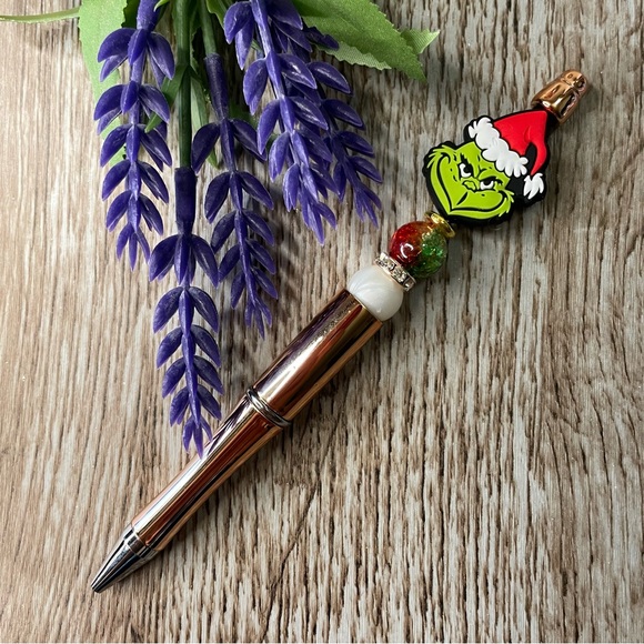 Handcrafted Gnome Grinch Pens Beaded Unique Artisan Gifts Office Accessories - Picture 7 of 8